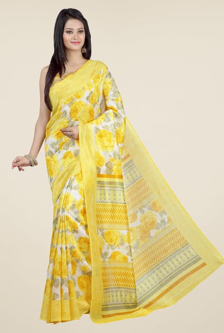 Jashn Yellow Floral Print Jacquard Saree Jashn Yellow Floral Print Jacquard Saree