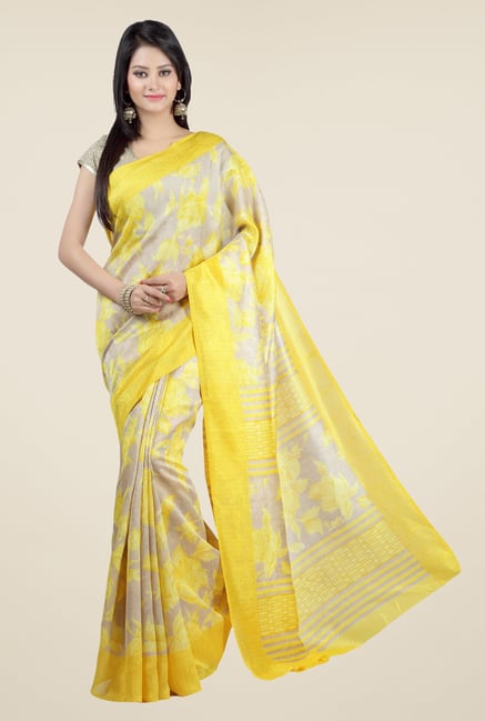 Jashn Yellow Floral Print Jacquard Saree Jashn Yellow Floral Print Jacquard Saree