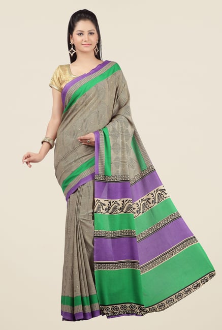 Jashn Beige and Green Geometric Print Saree Jashn Beige and Green Geometric Print Saree