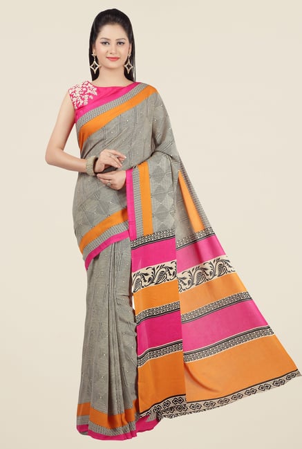 Jashn Beige and Orange Geometric Print Saree Jashn Beige and Orange Geometric Print Saree