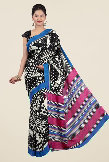 Jashn Black and Pink Geometric Print Saree Jashn Black and Pink Geometric Print Saree