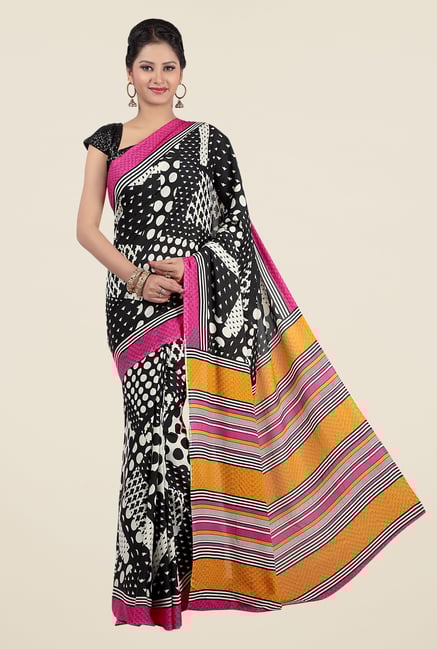 Jashn Black and Mustard Geometric Print Saree Jashn Black and Mustard Geometric Print Saree