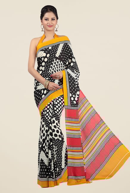 Jashn Black and Red Geometric Print Saree Jashn Black and Red Geometric Print Saree