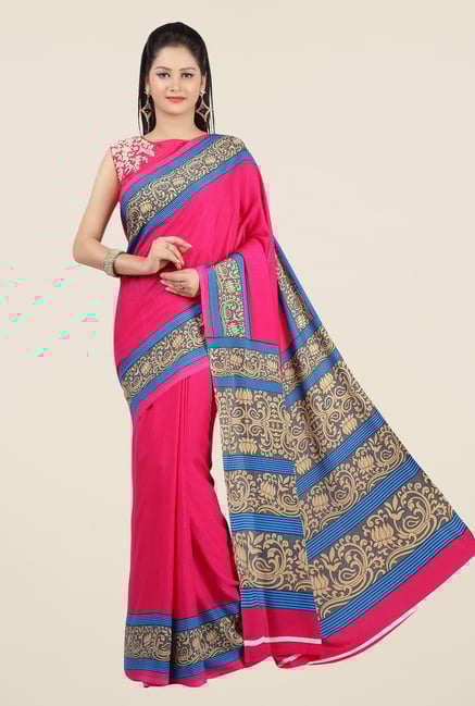 Jashn Pink and Blue Printed Saree Jashn Pink and Blue Printed Saree