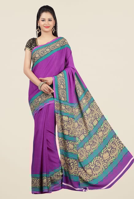 Jashn Purple and Teal Printed Saree Jashn Purple and Teal Printed Saree