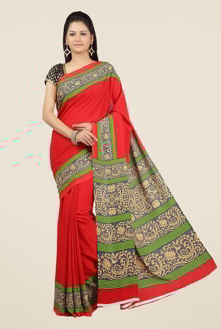 Jashn Red and Green Printed Saree Jashn Red and Green Printed Saree