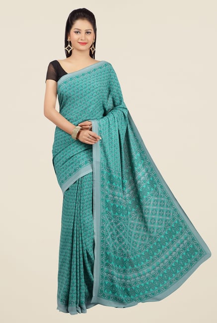 Jashn Teal Printed Saree Jashn Teal Printed Saree