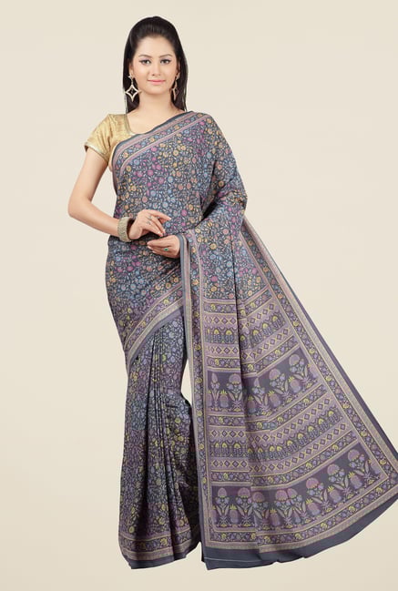 Jashn Grey Floral Print Saree Jashn Grey Floral Print Saree