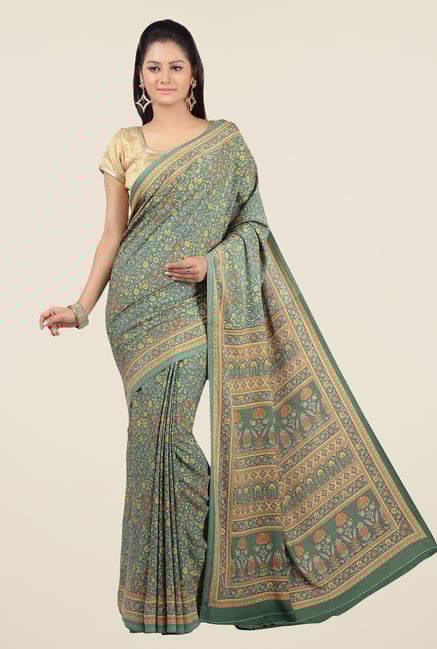 Jashn Green Floral Print Saree Jashn Green Floral Print Saree