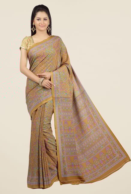 Jashn Mustard Floral Print Saree Jashn Mustard Floral Print Saree