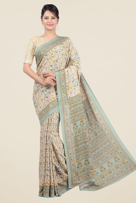 Jashn Beige Floral Print Saree Jashn Beige Floral Print Saree