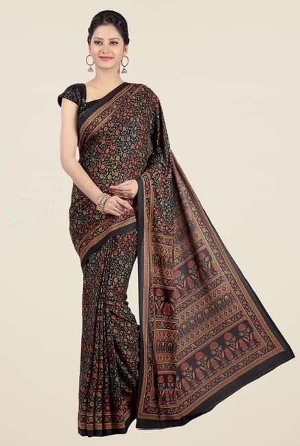 Jashn Black Floral Print Saree Jashn Black Floral Print Saree