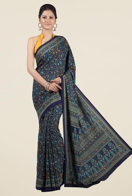 Jashn Navy Floral Print Saree Jashn Navy Floral Print Saree