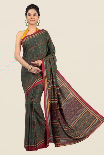 Jashn Green Floral Print Saree Jashn Green Floral Print Saree