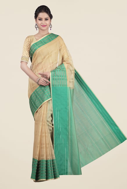 Jashn Beige & Green Checks Saree Jashn Beige & Green Checks Saree