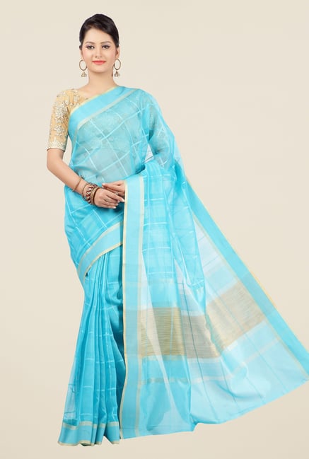 Jashn Turquoise Checks Saree Jashn Turquoise Checks Saree