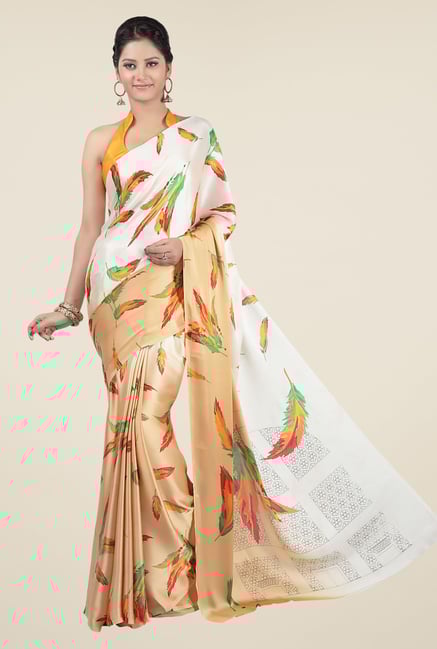 Jashn Beige & White Geometric Print Saree Jashn Beige & White Geometric Print Saree