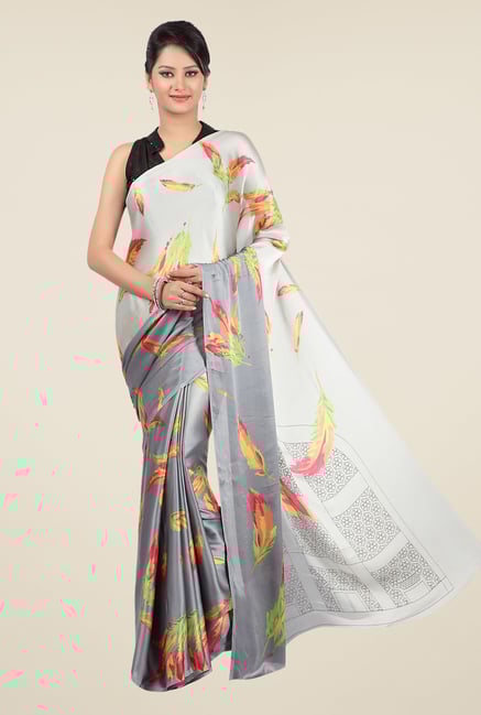 Jashn Grey & Off White Printed Saree Jashn Grey & Off White Printed Saree