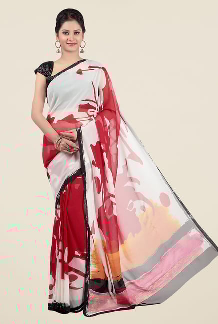 Jashn White & Red Printed Georgette Saree Jashn White & Red Printed Georgette Saree