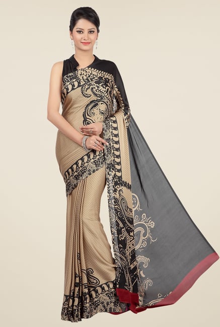 Jashn Beige & Black Printed Saree Jashn Beige & Black Printed Saree