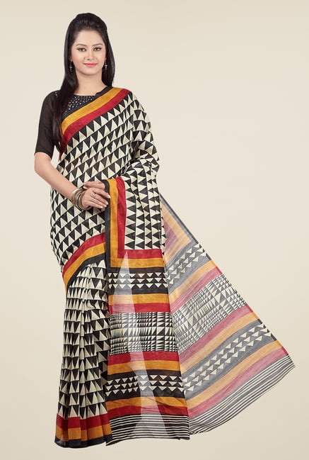 Jashn Black & Beige Geometric Print Saree Jashn Black & Beige Geometric Print Saree