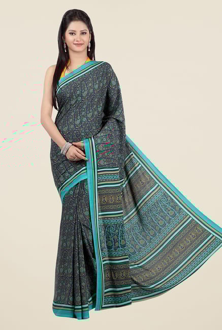 Jashn Blue Floral Print Saree Jashn Blue Floral Print Saree