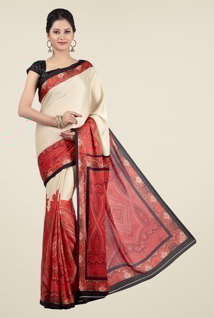 Jashn Beige & Red Printed Saree Jashn Beige & Red Printed Saree