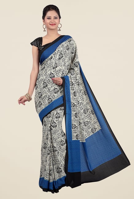 Jashn Beige & Blue Printed Saree Jashn Beige & Blue Printed Saree