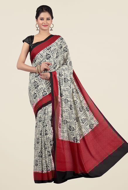 Jashn Beige & Red Printed Saree Jashn Beige & Red Printed Saree