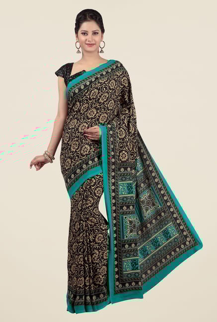 Jashn Black Floral Print Saree Jashn Black Floral Print Saree