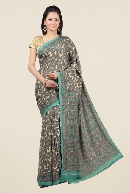 Jashn Green & Beige Paisley Print Saree Jashn Green & Beige Paisley Print Saree