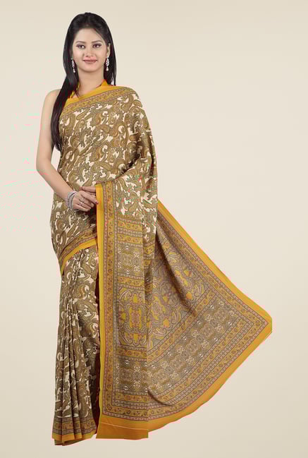 Jashn Mustard & Beige Paisley Print Saree Jashn Mustard & Beige Paisley Print Saree
