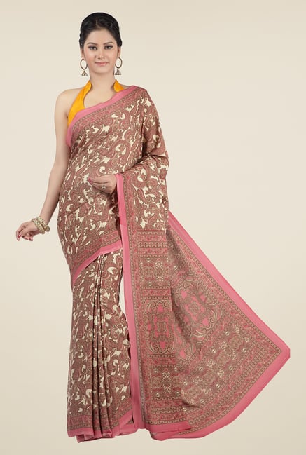 Jashn Pink & Beige Paisley Print Saree Jashn Pink & Beige Paisley Print Saree