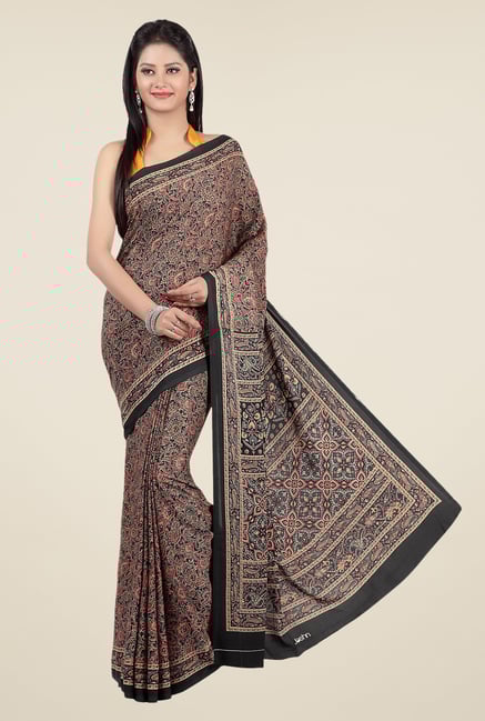 Jashn Black & Brown Floral Print Saree Jashn Black & Brown Floral Print Saree