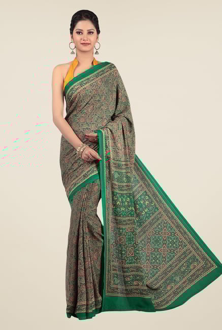 Jashn Green & Brown Floral Print Saree Jashn Green & Brown Floral Print Saree
