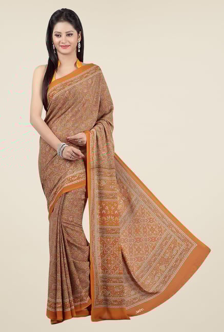 Jashn Mustard & Brown Floral Print Saree Jashn Mustard & Brown Floral Print Saree