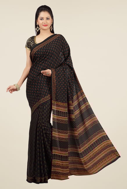 Jashn Black Floral Print Saree Jashn Black Floral Print Saree