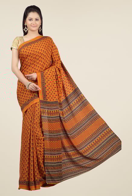 Jashn Mustard Floral Print Saree Jashn Mustard Floral Print Saree