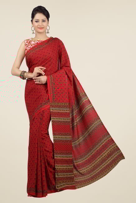 Jashn Red Floral Print Saree Jashn Red Floral Print Saree