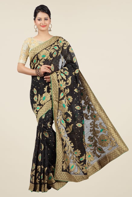 Jashn Black Floral Print Saree Jashn Black Floral Print Saree