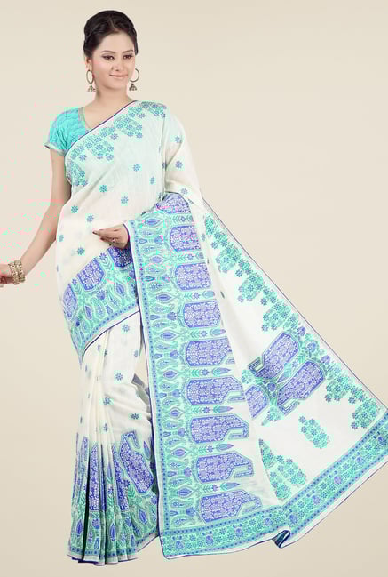 Jashn Off White Paisley Print Saree Jashn Off White Paisley Print Saree