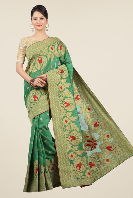 Jashn Green Floral Print Saree Jashn Green Floral Print Saree