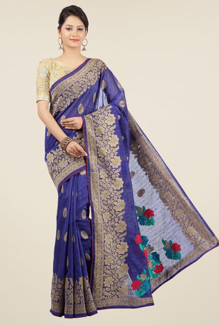 Jashn Blue Floral Print Saree Jashn Blue Floral Print Saree