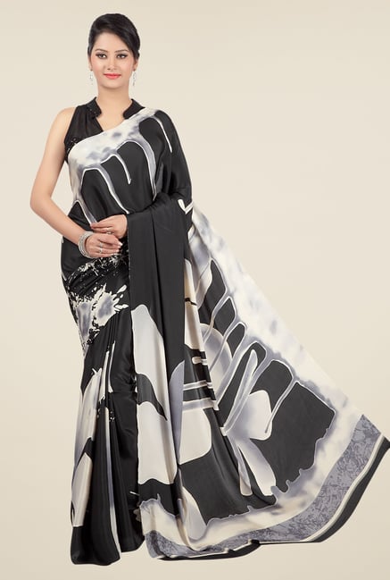 Jashn Black & Off White Printed Saree Jashn Black & Off White Printed Saree