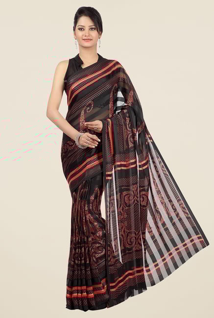 Jashn Black & Red Paisley Print Saree Jashn Black & Red Paisley Print Saree