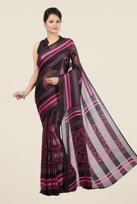 Jashn Black & Pink Paisley Print Brasso Saree Jashn Black & Pink Paisley Print Brasso Saree