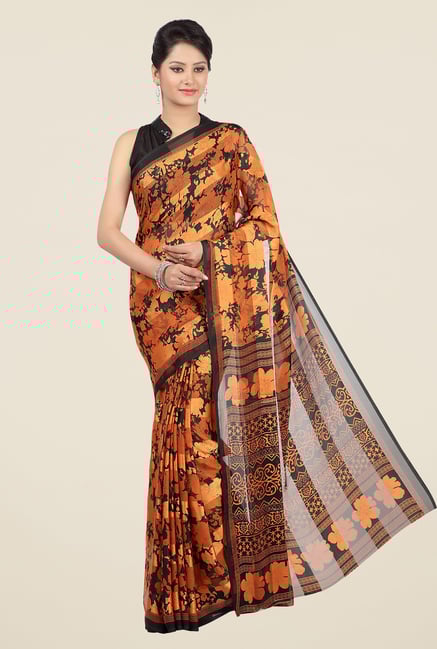 Jashn Mustard Floral Print Brasso Saree Jashn Mustard Floral Print Brasso Saree