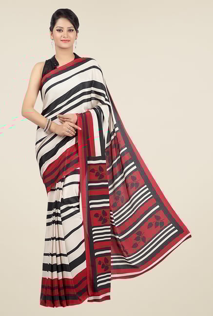 Jashn White & Red Striped Saree Jashn White & Red Striped Saree