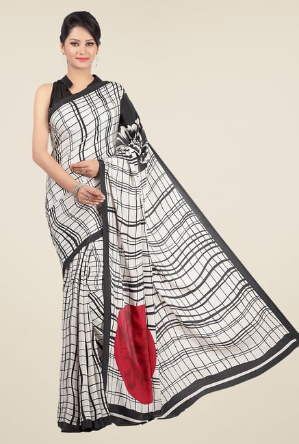 Jashn Off White & Black Checks Saree Jashn Off White & Black Checks Saree