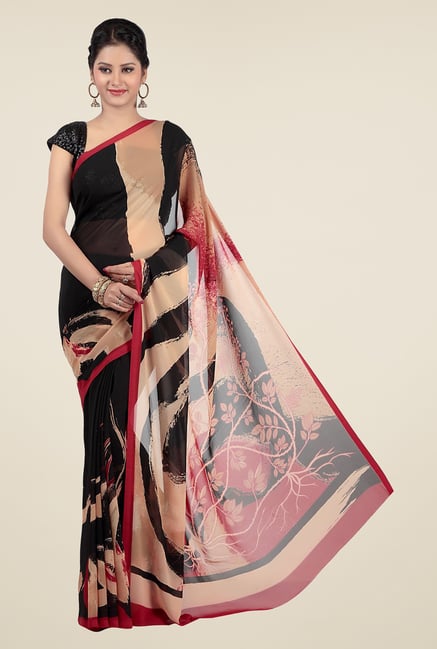 Jashn Black & Beige Printed Georgette Saree Jashn Black & Beige Printed Georgette Saree